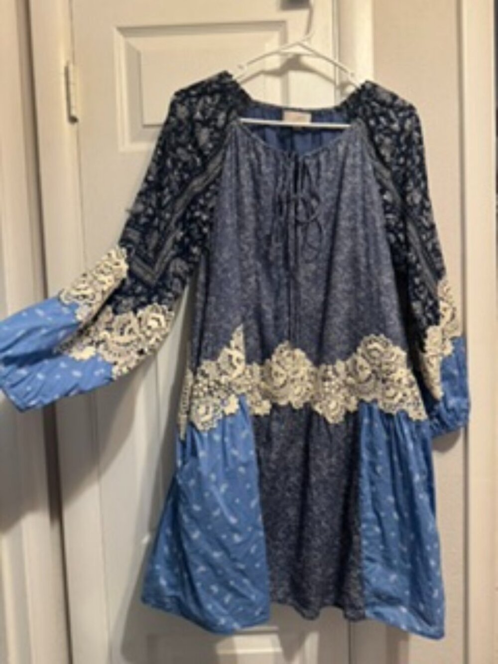 LOFT Paisley Blue Boho Lace Applique Dress